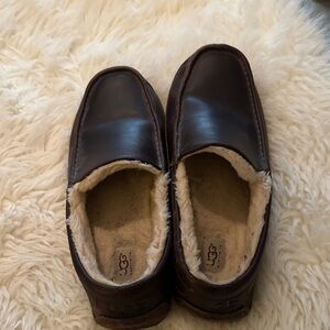 UGG Men's Dark Brown Leather Slippers